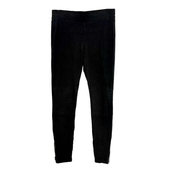 THEORY Quilted Knee Patch Leggings M Black Stretch Knit Pant Comfort Pull On B9 - Picture 1 of 6